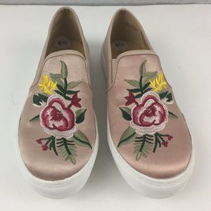 Embroidered Satin Slip on Shoes  US 6.5 EU 37